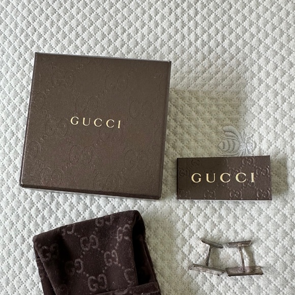 Gucci Mens Silver 925 Logo Rectangle Cufflinks, With box, Made in Italy - Picture 3 of 5